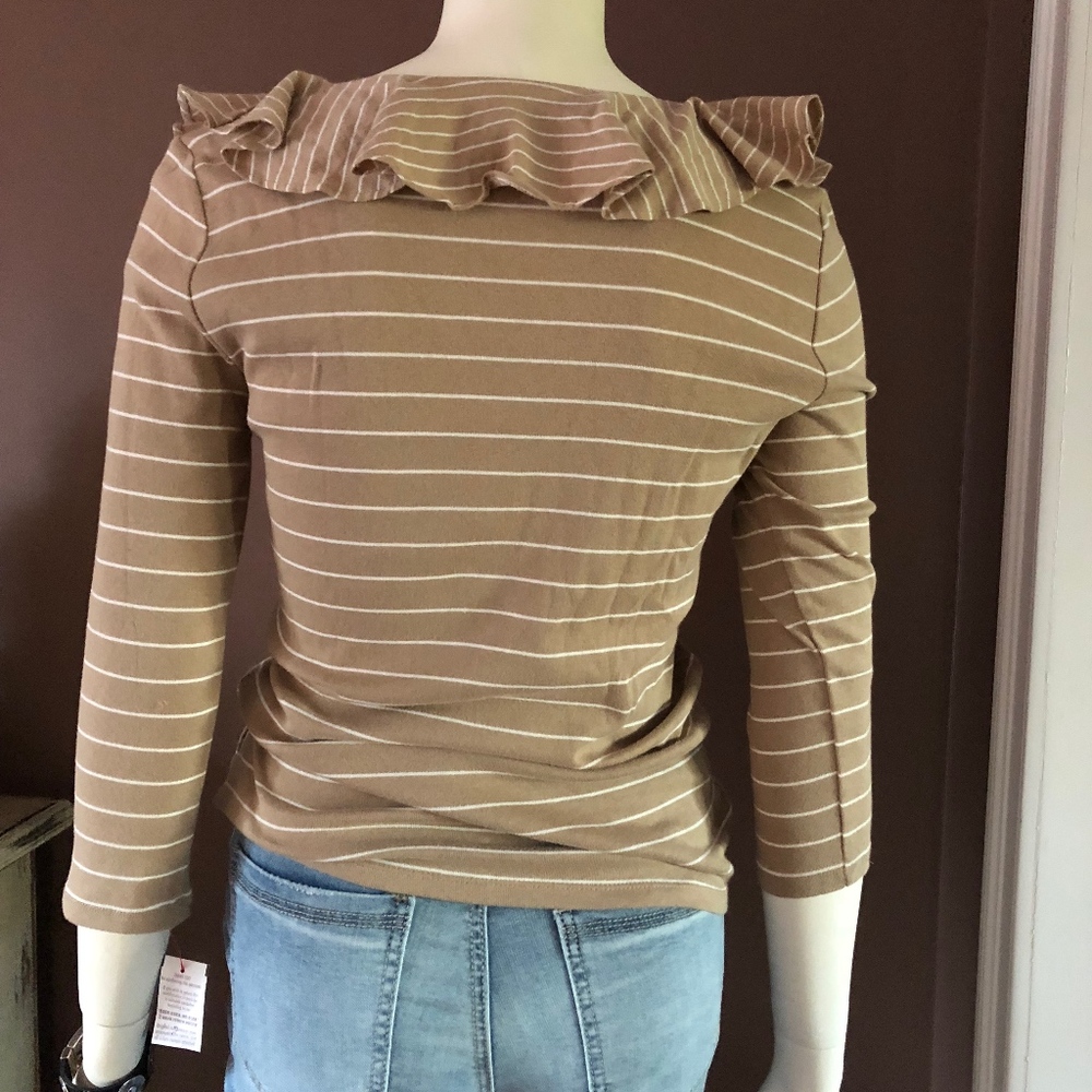 RALPH LAUREN Ruffled Collar Striped Cotton Tee - Picture 4 of 6